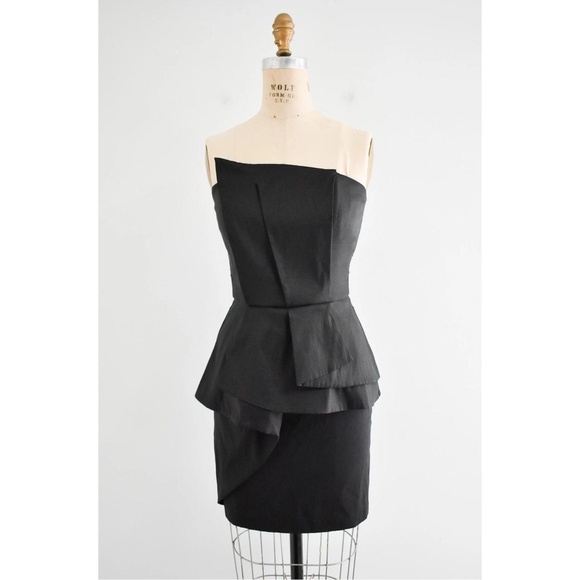 Cache Dresses & Skirts - CACHé Dress Womens Sz 10 Black Strapless‎ Peplum Mini Vintage Cocktail 90's 80's